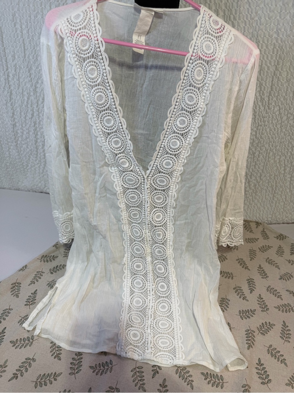 La Blanca White Crochet-Trim V-Neck Tunic
